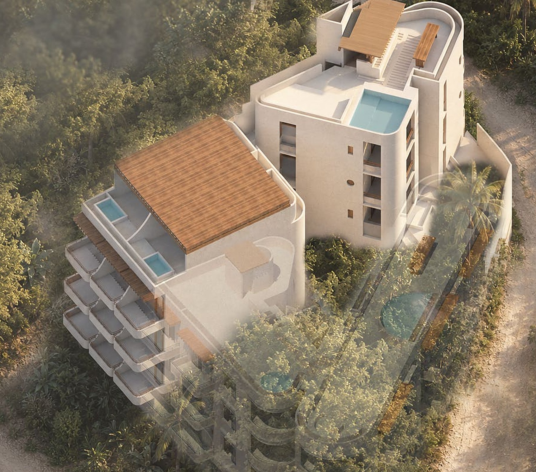 Aerial view of Panorama II with the 15 units marked