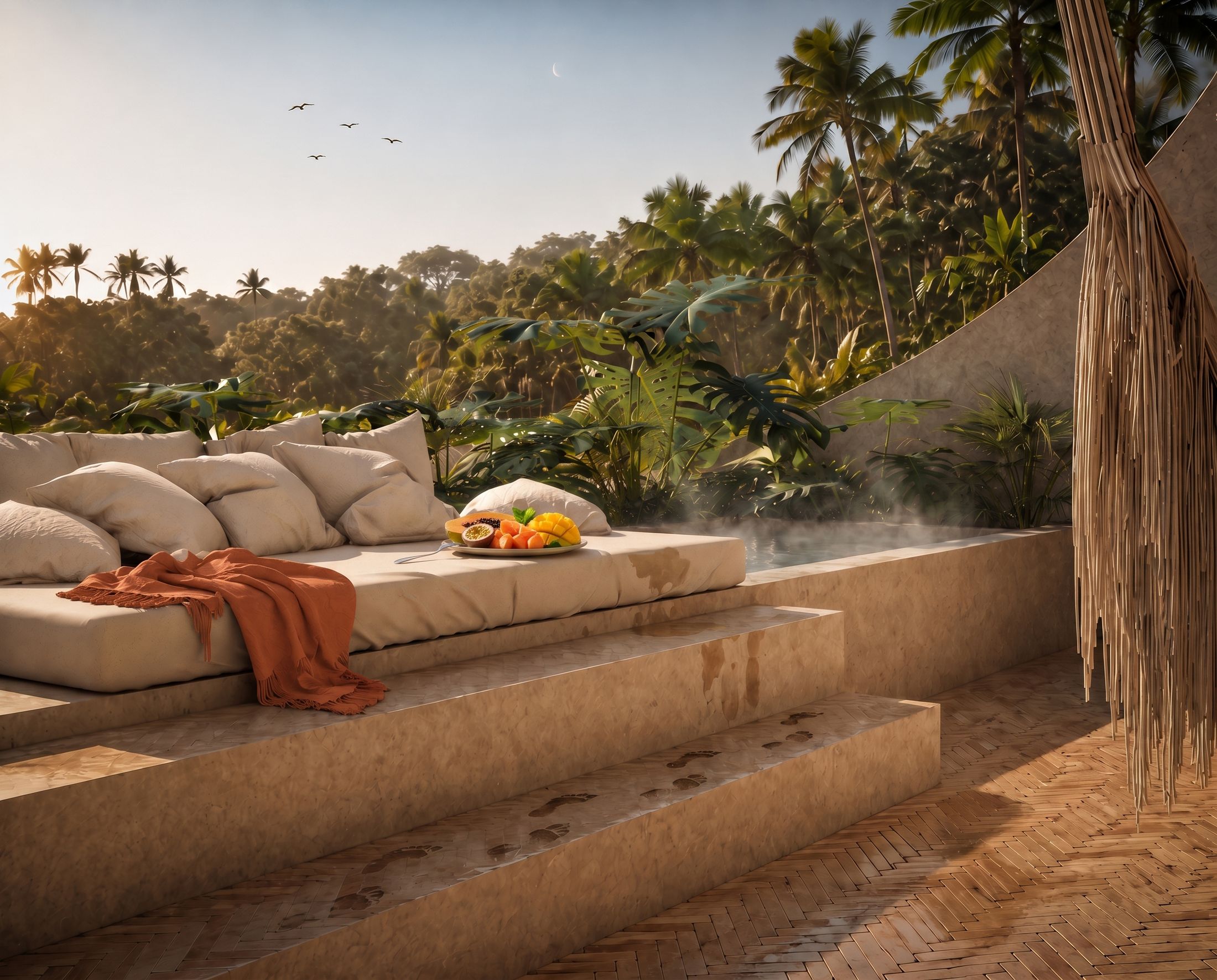 Penthouse daybed at sunset